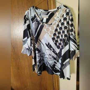 Alfred Dunner Black and Gray Patterned Women's Blouse